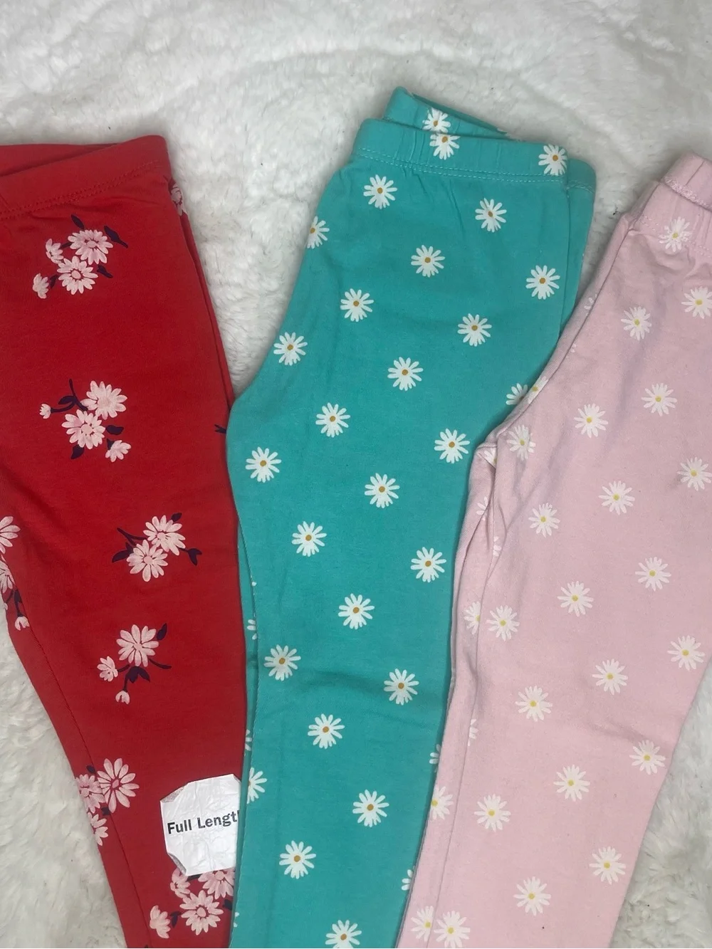 Daisy Print Girls' Leggings Trio -burnt orange, Teal & Pink